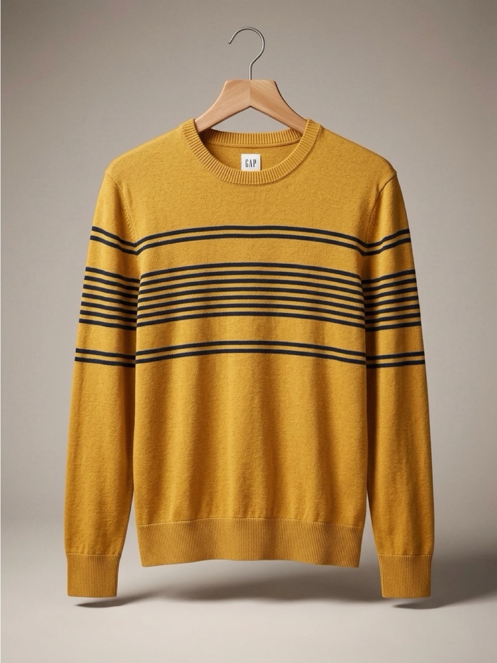 GAP Yellow Crewneck Sweater with Black Horizontal Stripes
